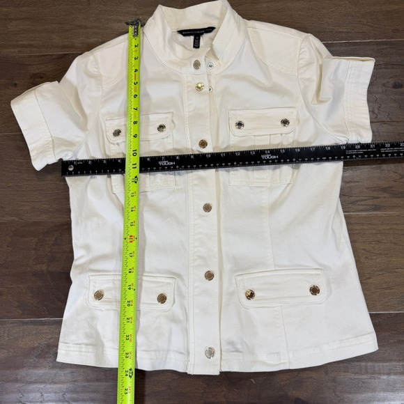 WHITE HOUSE BLACK MARKET‎ Short Sleeve Utility Jacket Cream Gold Button Size 12 - Picture 6 of 9